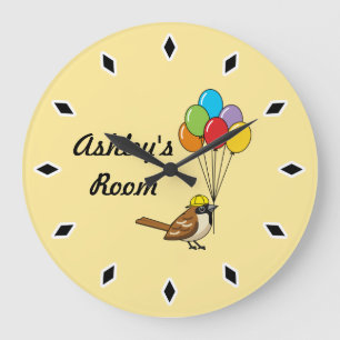 Grande Horloge Ronde Joli éperon de dessin avec ballons Nom de l'enfant