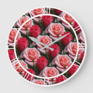 Grande Horloge Ronde Joli Floral rose Roses Motif Grand Mur