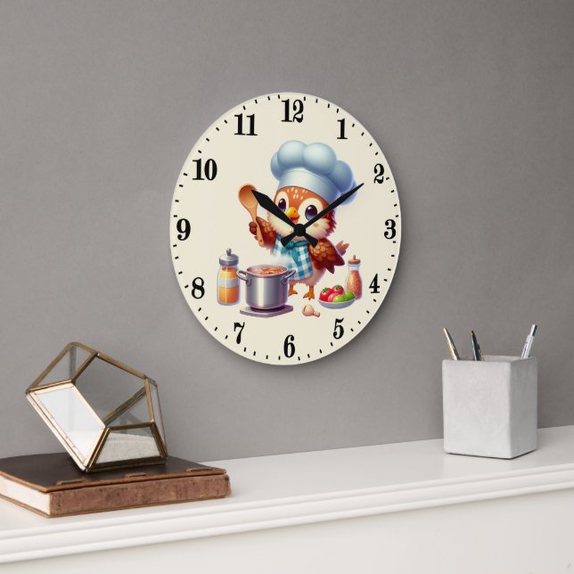 Grande Horloge Ronde Joli hibou oiseau chef mignon  (Bureau)
