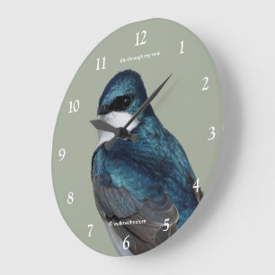 Grande Horloge Ronde Joli Hirondelle Bicolore Mélodieuse sur un Fil