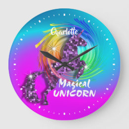 Grande Horloge Ronde Joli Imaginaire Rainbow Unicorn Personnalisé