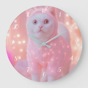 Grande Horloge Ronde Joli Kit Réveillon Cerf Kitty Fantaisie Hivernale