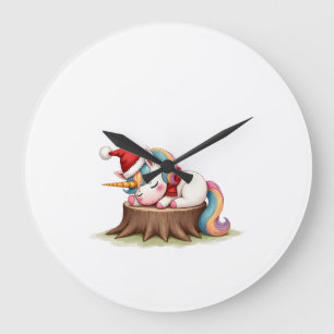 Grande Horloge Ronde Joli Licorne avec Écharpe Noël Xmas Fête T-S