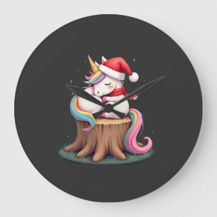 Grande Horloge Ronde Joli Licorne avec Écharpe Noël Xmas Fête T-S