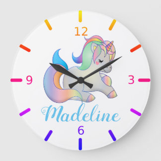 Grande Horloge Ronde Joli Licorne Coloré