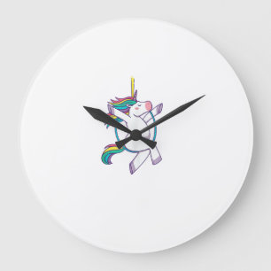 Grande Horloge Ronde Joli licorne sur un cerceau aérien - Illustration
