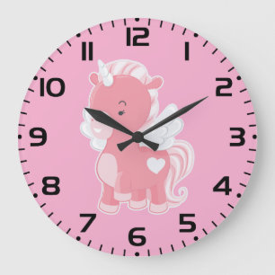 Grande Horloge Ronde Joli Licorne Volant Rose Pegacorne