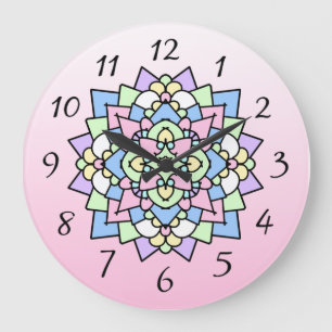Grande Horloge Ronde Joli Mandala rose et violet