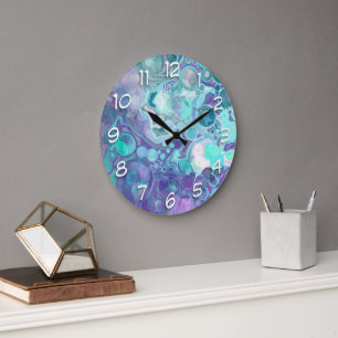Grande Horloge Ronde Joli marbre Abstrait violet et bleu Faux