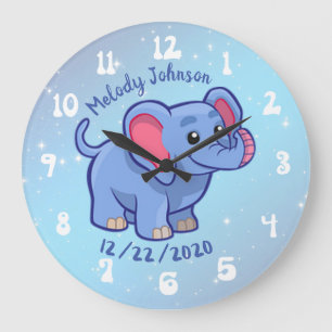 Grande Horloge Ronde Joli monogramme nom et date Nursery & enfants