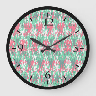 Grande Horloge Ronde Joli motif aztèque abstrait rouge vert