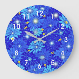 Grande Horloge Ronde Joli Motif Blue Daisy