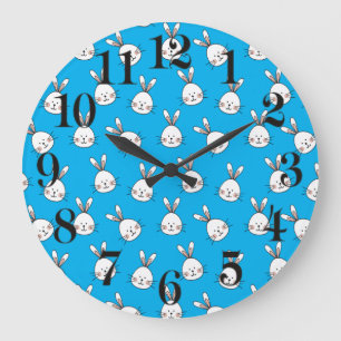 Grande Horloge Ronde Joli Motif lapin blanc de Pâques