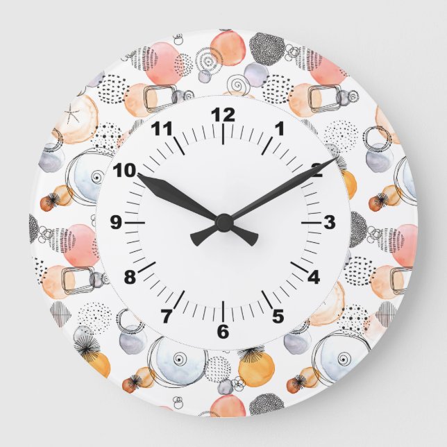 Grande Horloge Ronde Joli Motif rose et bleu Abstrait (Recto)