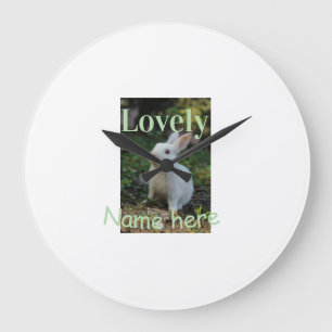 Grande Horloge Ronde Joli nom de photo de lapin de compagnie vert paste
