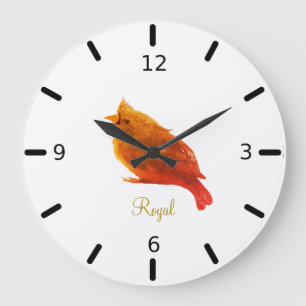 Grande Horloge Ronde Joli Oiseau Royal Rouge sur Fond Blanc