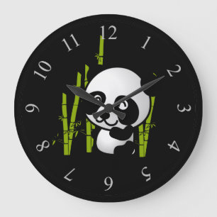 Grande Horloge Ronde Joli ours de panda noir et blanc dans une bosquet