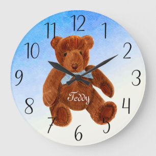 Grande Horloge Ronde Joli Ours Teddy Brown Aquarelle Montre
