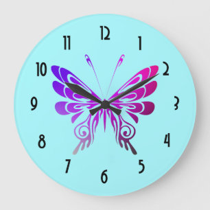 Grande Horloge Ronde Joli papillon décoratif multicolore