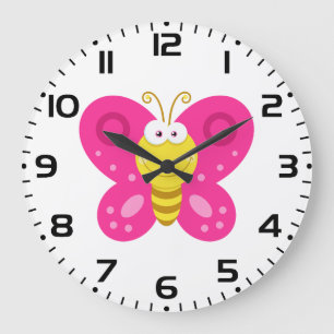 Grande Horloge Ronde Joli Papillon Rose