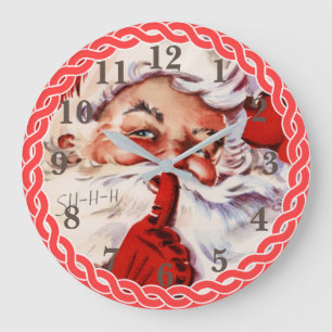 Grande Horloge Ronde Joli Père Noël Rétro Élégant Noël