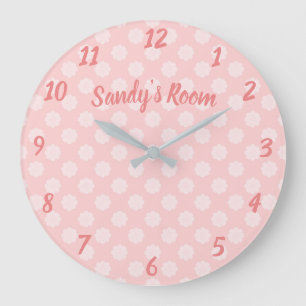 Grande Horloge Ronde Joli Pois rose mignonne fille Nursery