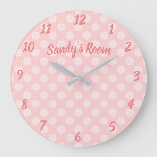 Grande Horloge Ronde Joli Pois rose mignonne fille Nursery (Recto)