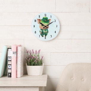 Grande Horloge Ronde Joli porc vert Fairytale dans une jolie beauté