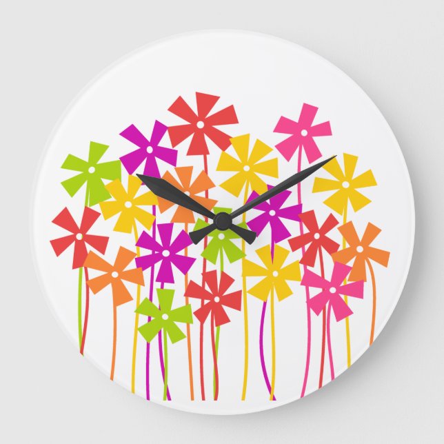 Grande Horloge Ronde Joli rose jaune orangé simple fleurs dessin (Recto)