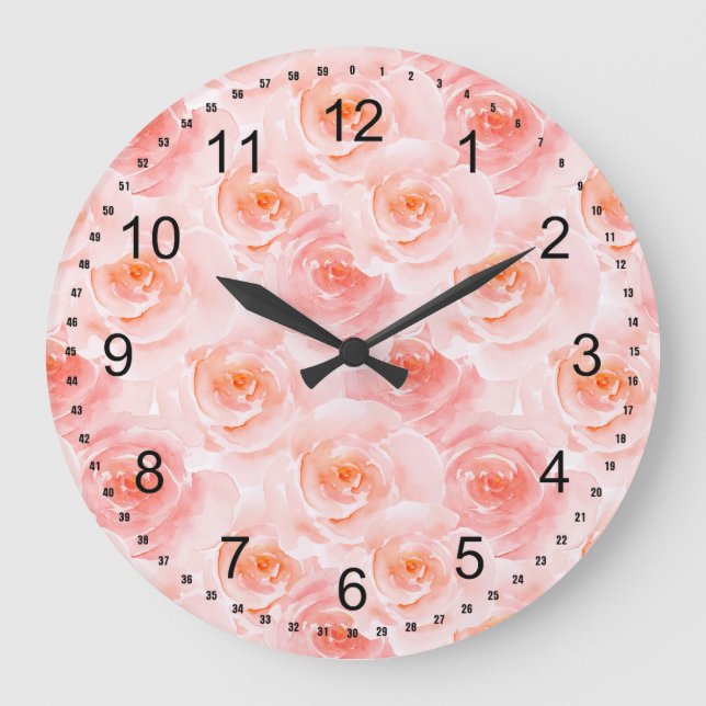 Grande Horloge Ronde Joli Roses d'aquarelle rose (Recto)
