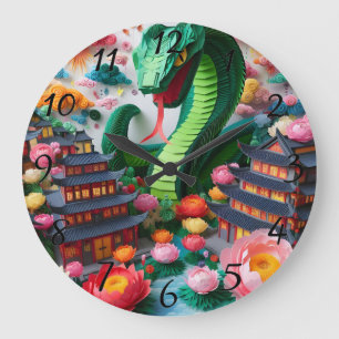 Grande Horloge Ronde Joli serpent du Nouvel An chinois en origami WC5