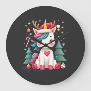 Grande Horloge Ronde Joli T-Shirt de Noël Filles Femmes Xmas Licorne Ce