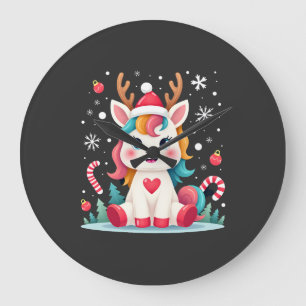 Grande Horloge Ronde Joli T-Shirt de Noël Filles Femmes Xmas Licorne Ce