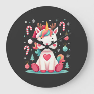 Grande Horloge Ronde Joli T-Shirt de Noël Filles Femmes Xmas Licorne Ce