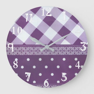 Grande Horloge Ronde Joli violet à damiers Damask Motif sans joint