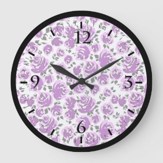 Grande Horloge Ronde Joli violet blanc rose motif
