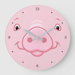Grande Horloge Ronde Joli Visage De Cochon Rose