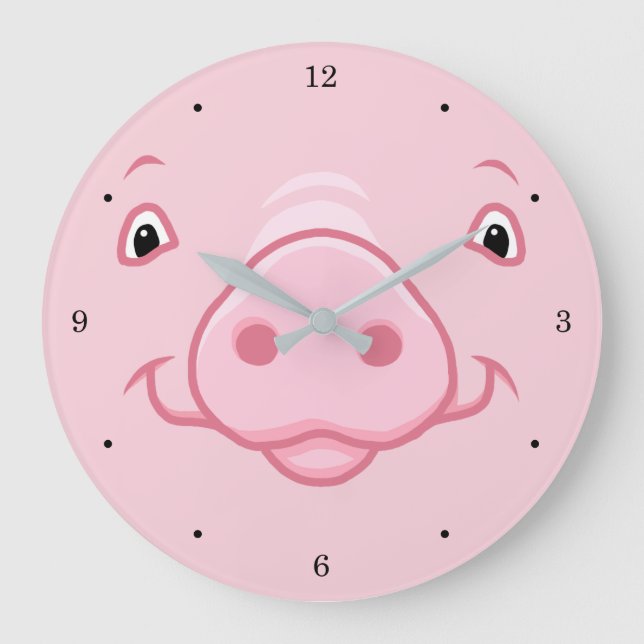 Grande Horloge Ronde Joli Visage De Cochon Rose (Recto)