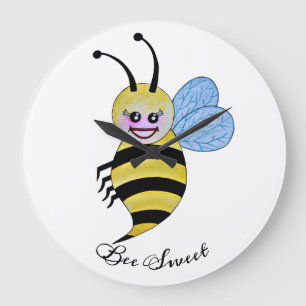Grande Horloge Ronde Jolie Abeille Aquarelle Avec Un Bon Sourire