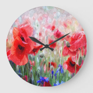 Grande Horloge Ronde Jolie aquarelle Pépites rouges Peinture