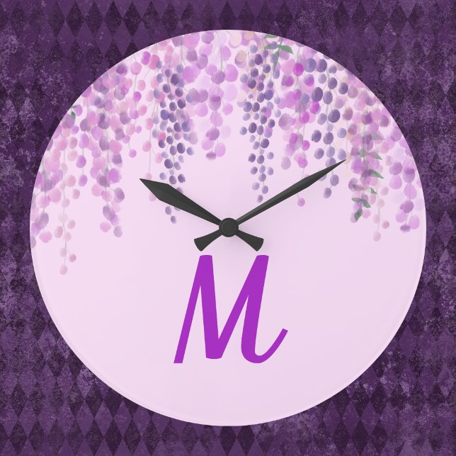 Grande Horloge Ronde Jolie Aquarelle violette claire Look Wisteria (Créateur téléchargé)