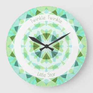 Grande Horloge Ronde Jolie Bleu Vert Twinkle Petit Étoile Baby Nursery