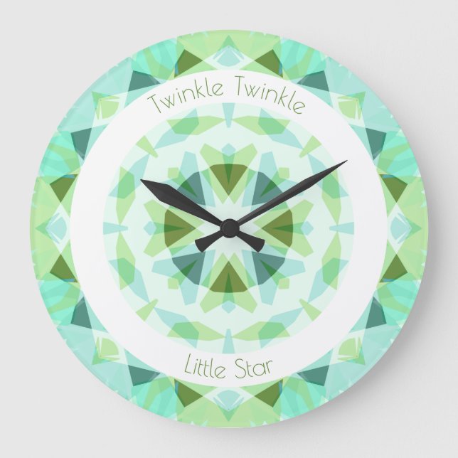 Grande Horloge Ronde Jolie Bleu Vert Twinkle Petit Étoile Baby Nursery (Recto)