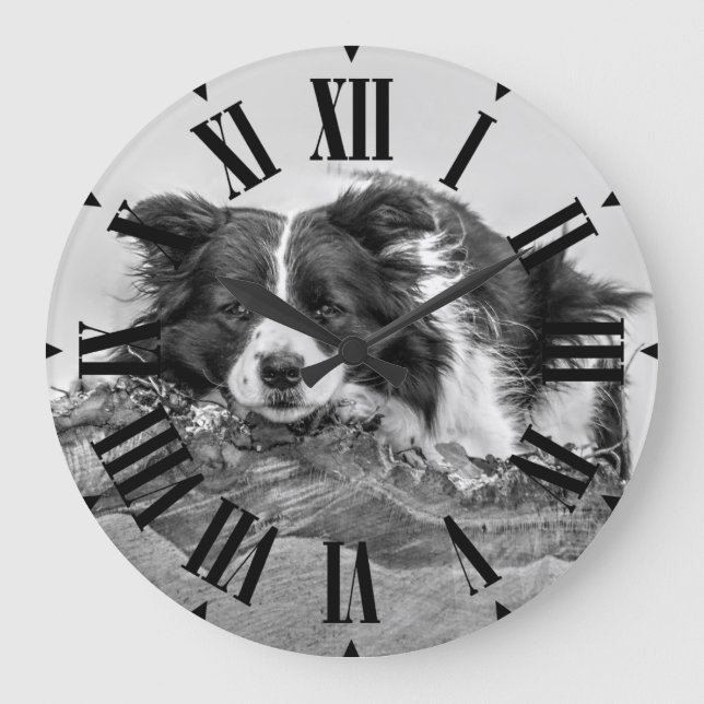 Grande Horloge Ronde Jolie Bordure Collie Chien (Recto)