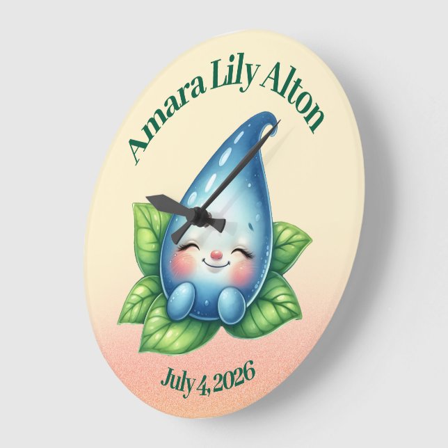 Grande Horloge Ronde Jolie chambre de bébé endormi avec goutte de rosée (Angle)