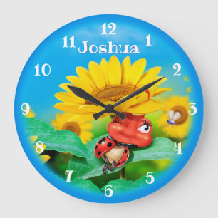 Grande Horloge Ronde Jolie coccinelle dormant sur des tournesols.