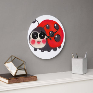 Grande Horloge Ronde Jolie coccinelle Kawaii Dame coccinelle heureuse