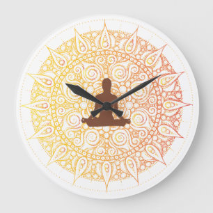 Grande Horloge Ronde Jolie conception de yoga oriental orange/blanc