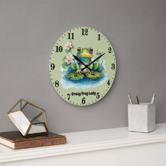 Grande Horloge Ronde Jolie dame de grenouille folle ajouter du texte
