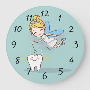 Grande Horloge Ronde Jolie fée des dents animée
